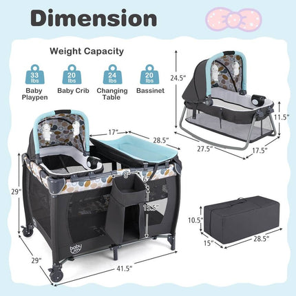 4-in-1 Convertible Portable Baby Playard with Bassinet Changing Table Playpen