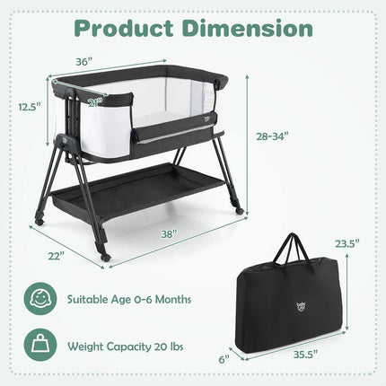 Baby Bedside Sleeper Bassinet with Wheels and Storage Tray Adjustable Height