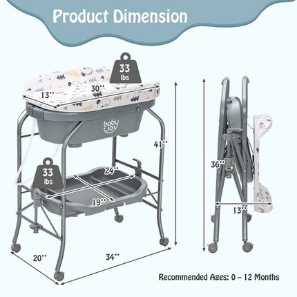 Babyjoy Folding 2-in-1 Changing Table with Bathtub Portable Diaper Station