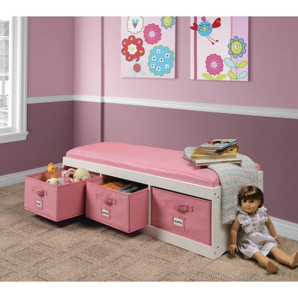 Children’s Storage Bench Seat with Soft Cushion and Three Organizer Bins