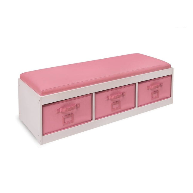 Children’s Storage Bench Seat with Soft Cushion and Three Organizer Bins