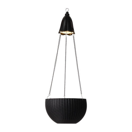 Baimuru 30 Inch Solar Lighted Hanging Plastic Planter Black Outdoor Garden Decor