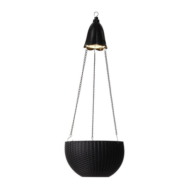 Baimuru 30 Inch Solar Lighted Hanging Plastic Planter Black Outdoor Garden Decor