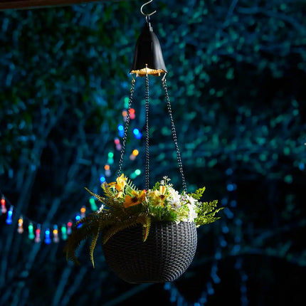 Baimuru 30 Inch Solar Lighted Hanging Plastic Planter Black Outdoor Garden Decor