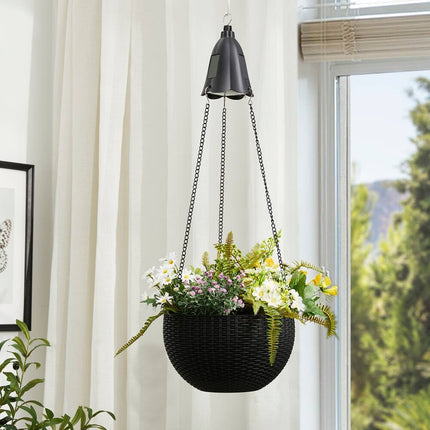 Baimuru 30 Inch Solar Lighted Hanging Plastic Planter Black Outdoor Garden Decor
