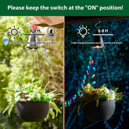 Baimuru 30 Inch Solar Lighted Hanging Plastic Planter Black Outdoor Garden Decor