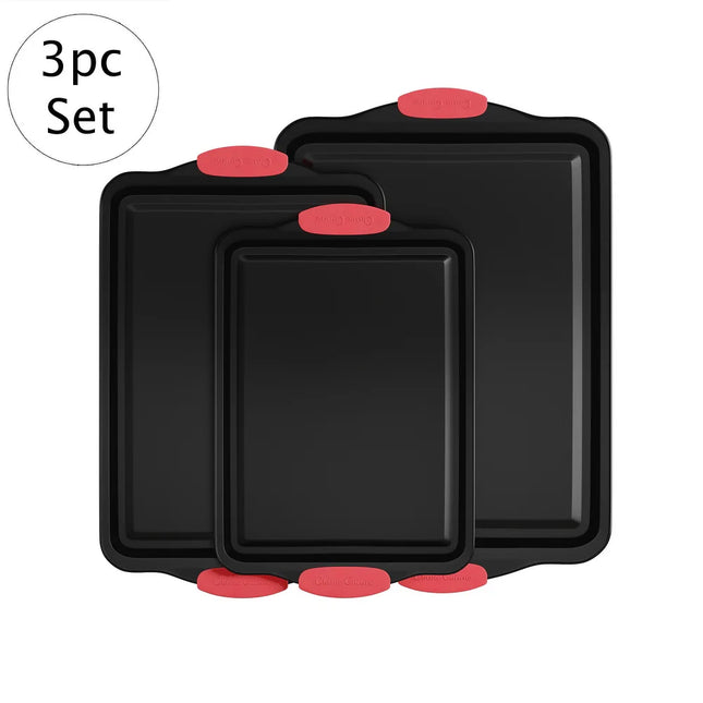 3-Piece Nonstick Baking Pan Set Cookie Sheets Jelly Roll Cake Pan Black