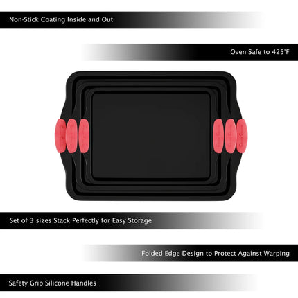 3-Piece Nonstick Baking Pan Set Cookie Sheets Jelly Roll Cake Pan Black