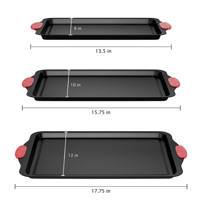 3-Piece Nonstick Baking Pan Set Cookie Sheets Jelly Roll Cake Pan Black