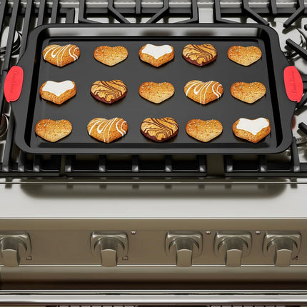 3-Piece Nonstick Baking Pan Set Cookie Sheets Jelly Roll Cake Pan Black