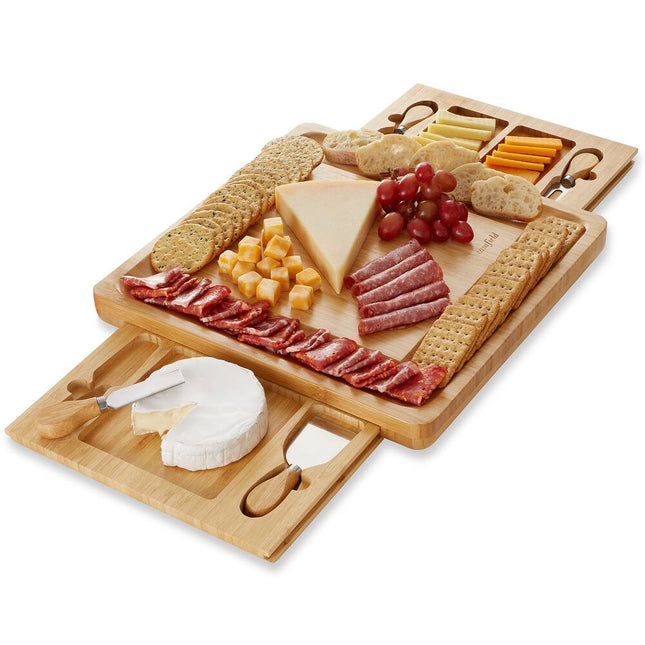 Small Bamboo Charcuterie Board Set with Serving Trays and Cheese Knives