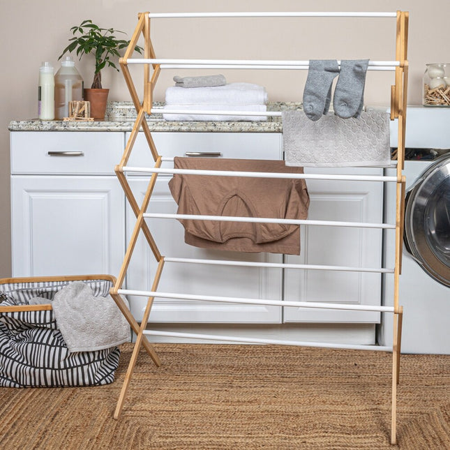Folding Bamboo Clothes Drying Rack – Sturdy Frame, Compact Storage