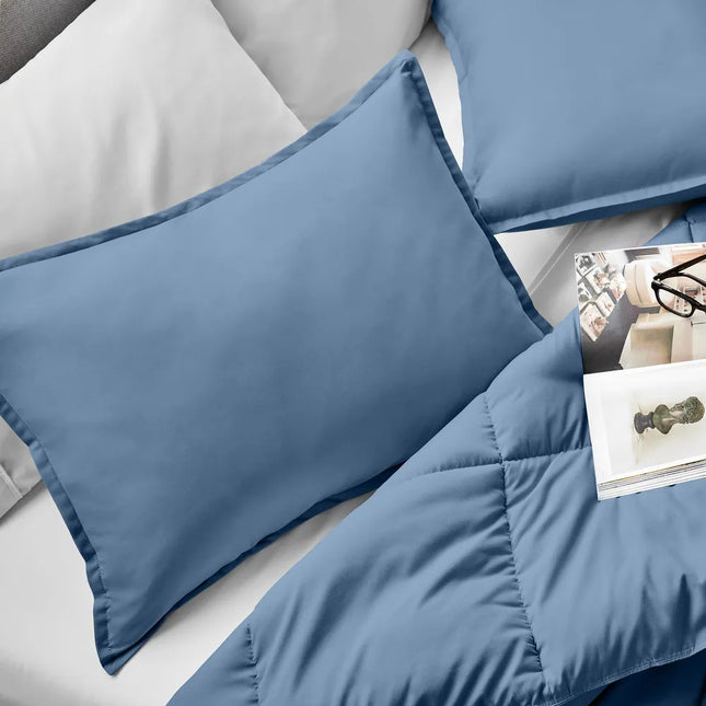 Double Brushed Pillow Shams Set of 2 Standard Coronet Blue Soft Microfiber Bedding