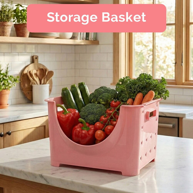 Stackable Plastic Storage Bin with Handles for Closet Pantry and Toys
