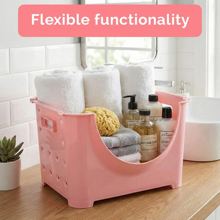 Stackable Plastic Storage Bin with Handles for Closet Pantry and Toys