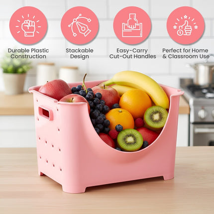 Stackable Plastic Storage Bin with Handles for Closet Pantry and Toys