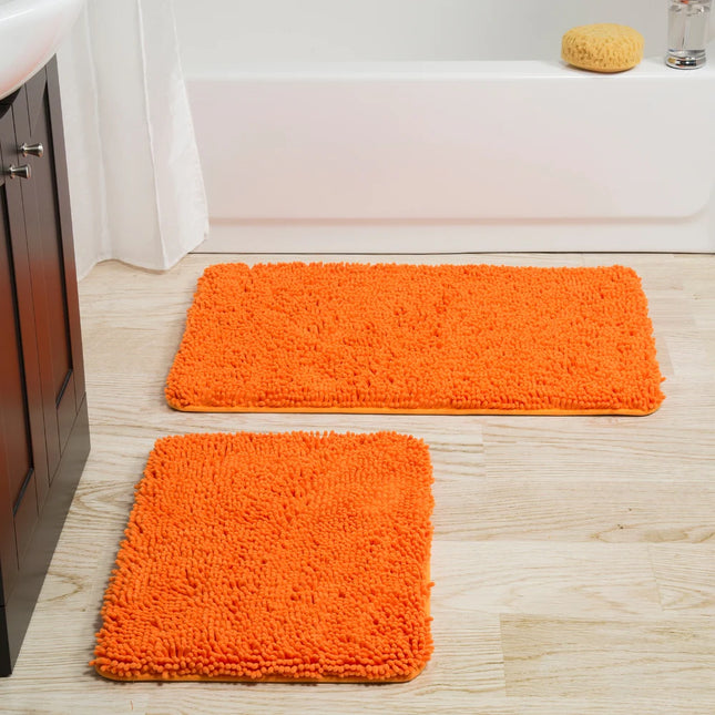 2-Piece Memory Foam Bathroom Rug Set Chenille Shag Non-Slip Bath Mats
