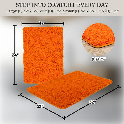 2-Piece Memory Foam Bathroom Rug Set Chenille Shag Non-Slip Bath Mats