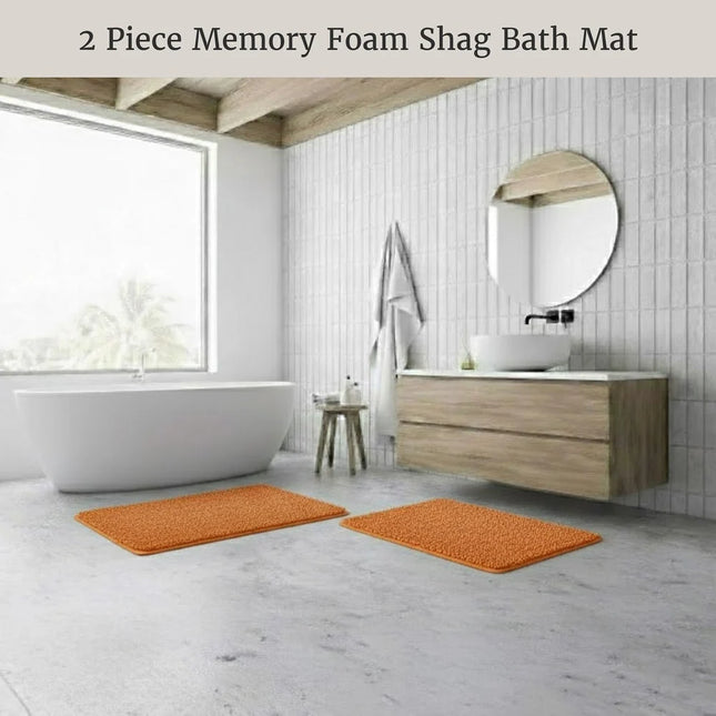2-Piece Memory Foam Bathroom Rug Set Chenille Shag Non-Slip Bath Mats