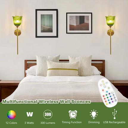 Battery Operated Wallchiere with Remote Rechargeable Gold Wall Sconces RGB Set of 2