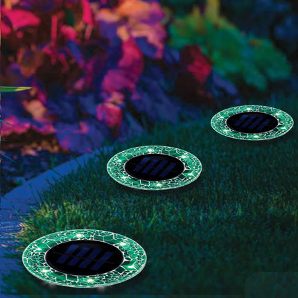 6 LED Round Green Mosaic Solar Disk Lights Auto On Off 8 Pack Set