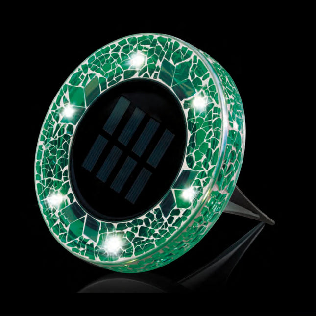 6 LED Round Green Mosaic Solar Disk Lights Auto On Off 8 Pack Set