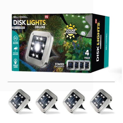 4-Pack 8 LED Square Solar Disk Lights, Auto On/Off, Grey