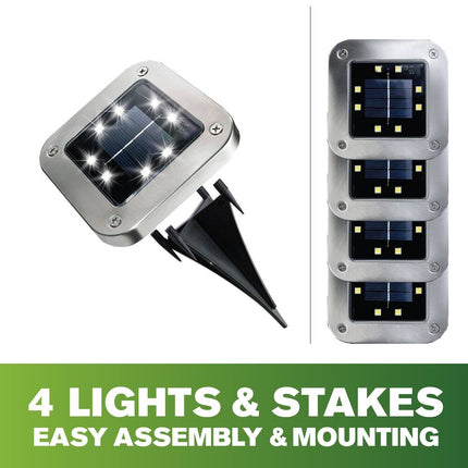 4-Pack 8 LED Square Solar Disk Lights, Auto On/Off, Grey