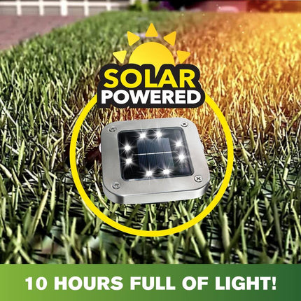 4-Pack 8 LED Square Solar Disk Lights, Auto On/Off, Grey