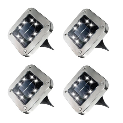 4-Pack 8 LED Square Solar Disk Lights, Auto On/Off, Grey