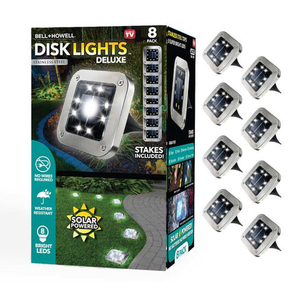 8 Pack LED Square Solar Disk Lights Grey Auto On Off Outdoor Path Lighting
