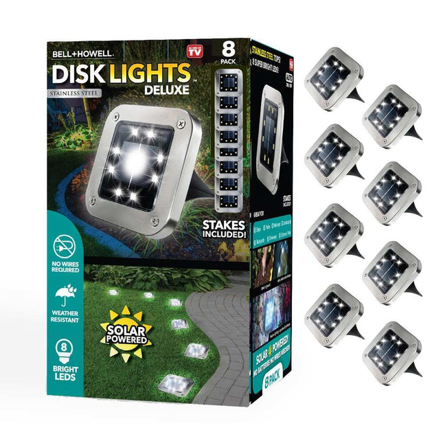 8 Pack LED Square Solar Disk Lights Grey Auto On Off Outdoor Path Lighting