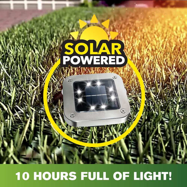 8 Pack LED Square Solar Disk Lights Grey Auto On Off Outdoor Path Lighting