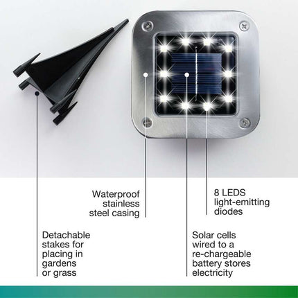 8 Pack LED Square Solar Disk Lights Grey Auto On Off Outdoor Path Lighting