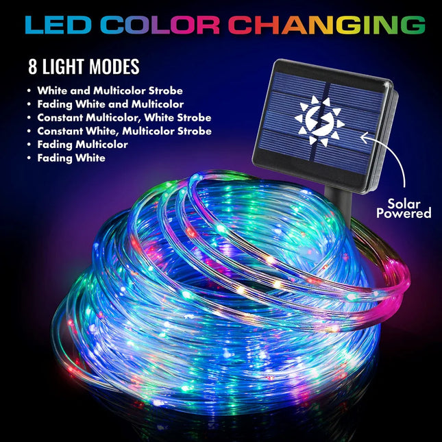 Bionic 50 Ft Color Changing LED Rope Lights USB and Solar Powered Clear