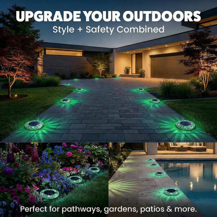 Green Mosaic Solar Disk Lights 8-Pack Waterproof LED Outdoor Pathway Garden Lights