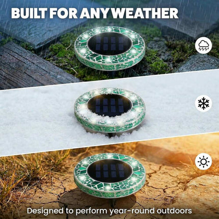 Green Mosaic Solar Disk Lights 8-Pack Waterproof LED Outdoor Pathway Garden Lights