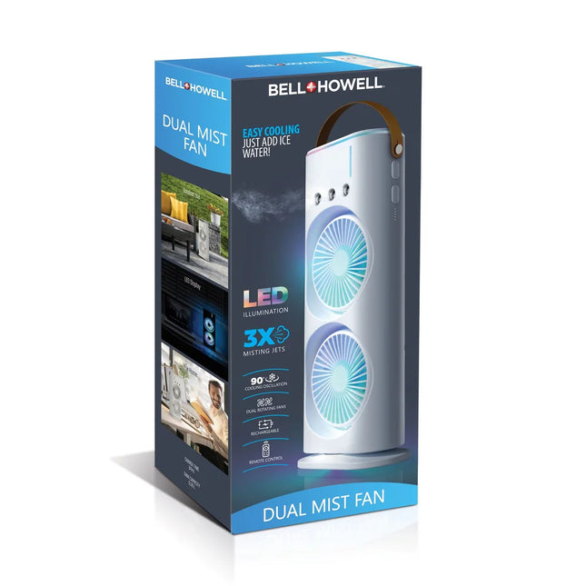 Portable Rechargeable Dual Mist Fan LED Lights Remote Control Cooling Fan
