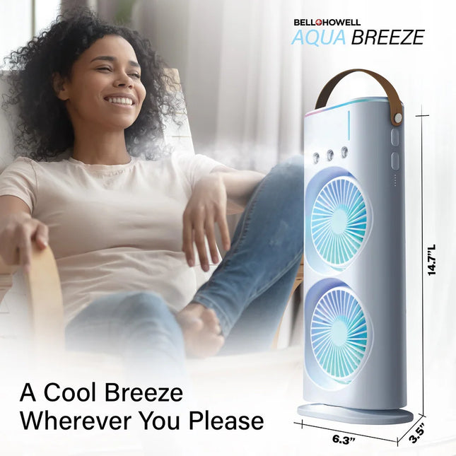 Portable Rechargeable Dual Mist Fan LED Lights Remote Control Cooling Fan