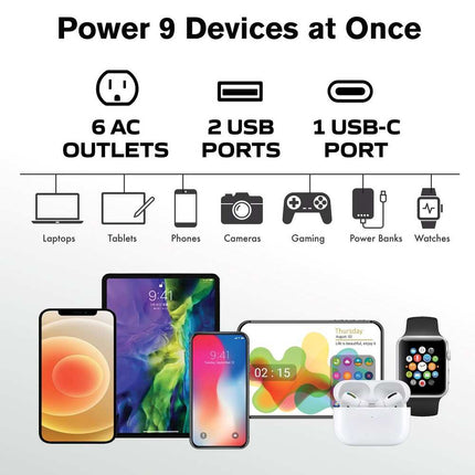 Swivel Power Surge Protector with Quick Charge, 9-Device Charging Station