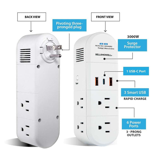 Swivel Power Surge Protector with Quick Charge, 9-Device Charging Station