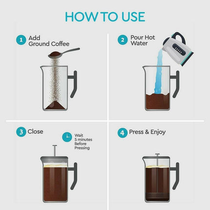 Stainless Steel French Press Coffee Maker – Large 34oz Capacity