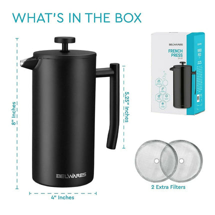 Stainless Steel French Press Coffee Maker – Large 34oz Capacity