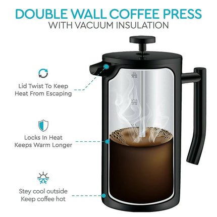 Stainless Steel French Press Coffee Maker – Large 34oz Capacity
