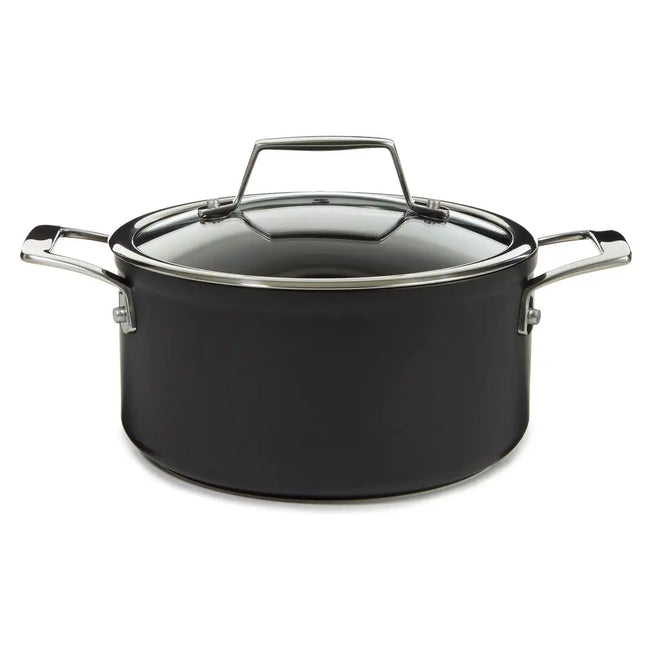 Essentials Nonstick Hard Anodized Stockpot with Glass Lid Black Cookware