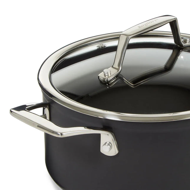 Essentials Nonstick Hard Anodized Stockpot with Glass Lid Black Cookware
