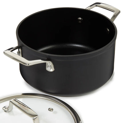Essentials Nonstick Hard Anodized Stockpot with Glass Lid Black Cookware