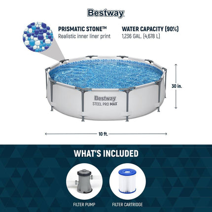 Steel Pro MAX 10ft x 30in Round Above Ground Swimming Pool with Pump