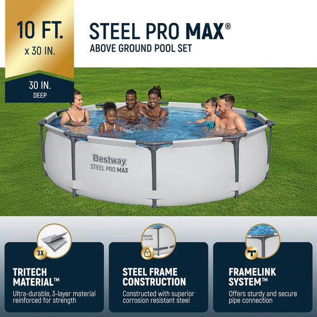 Steel Pro MAX 10ft x 30in Round Above Ground Swimming Pool with Pump