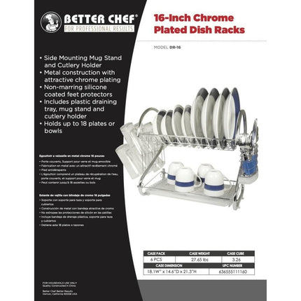 16" 2-Level Chrome-Plated S-Shaped Dish Rack – Durable Kitchen Organizer